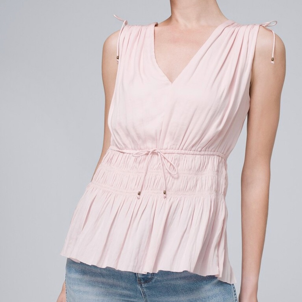 WHBM sleeveless baby pink v-neck top - Large - smocked waist. Like new condition
